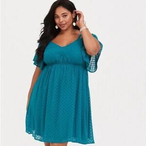 Torrid dress Teal Cold Shoulder Chiffon Skater coastal casual summer plus size